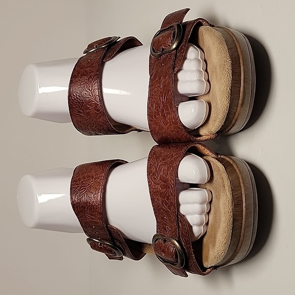 Dansko Sophie Two Strap Slide Sandal Clog Shoes Brown Floral Leather 41 7.5 8 - Picture 2 of 13